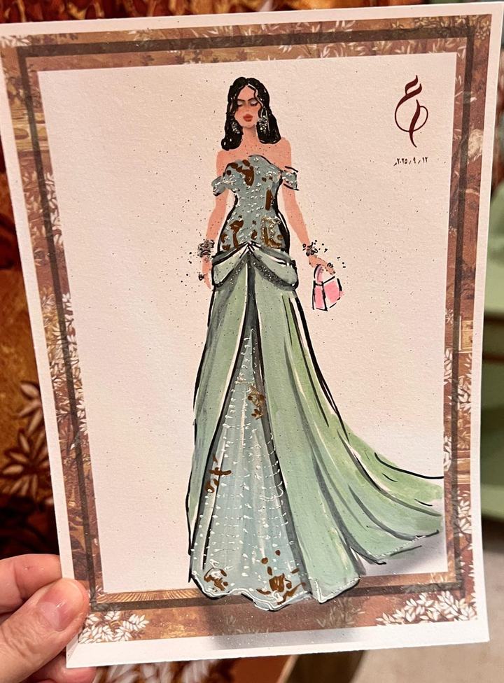 Guest illustration in a mint green gown