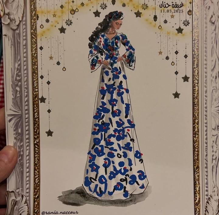 Henna night guest in a blue and white kaftan