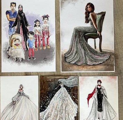 Wedding illustrations of brides, families and guests